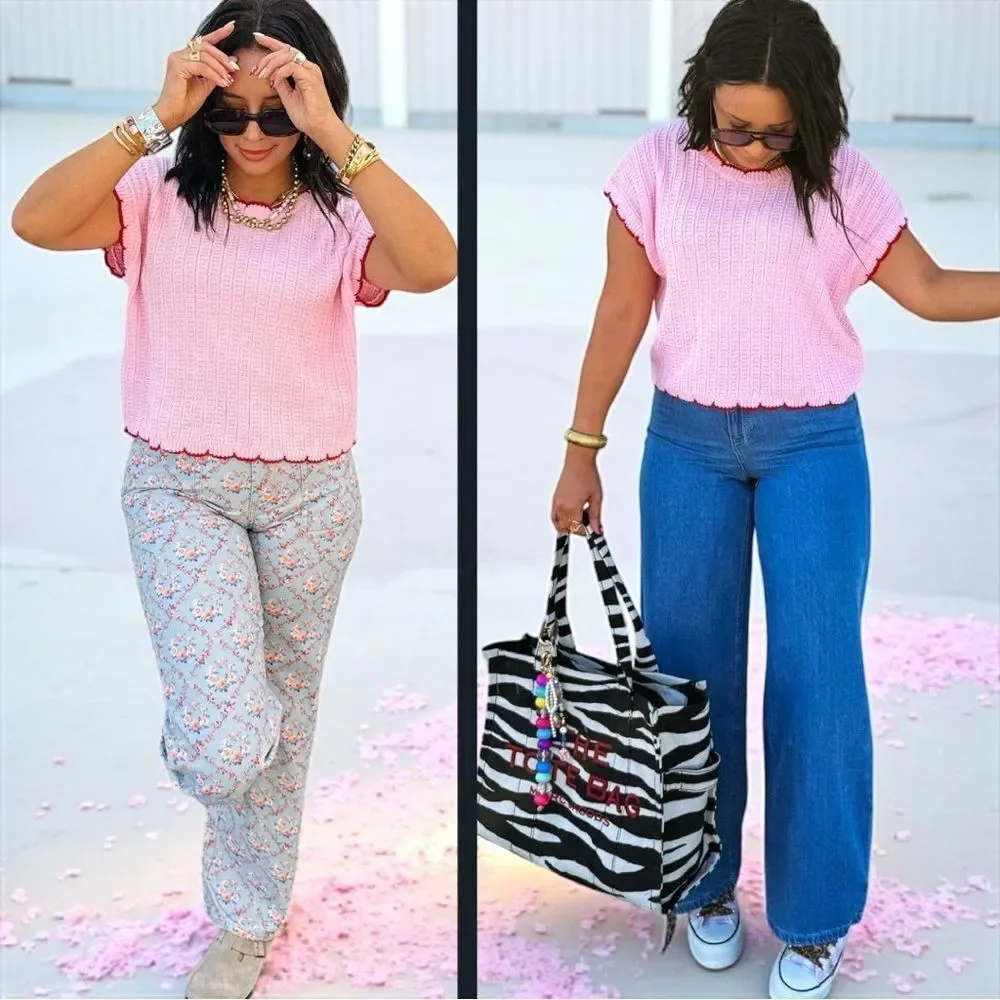 Pink Red Textured Light Weight Sweater Dolman Top NWT | SO ME - Picture 2 of 15